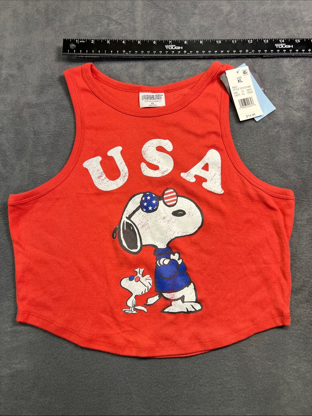 Peanuts Red Tank Top with Snoopy & Woodstock USA Graphic